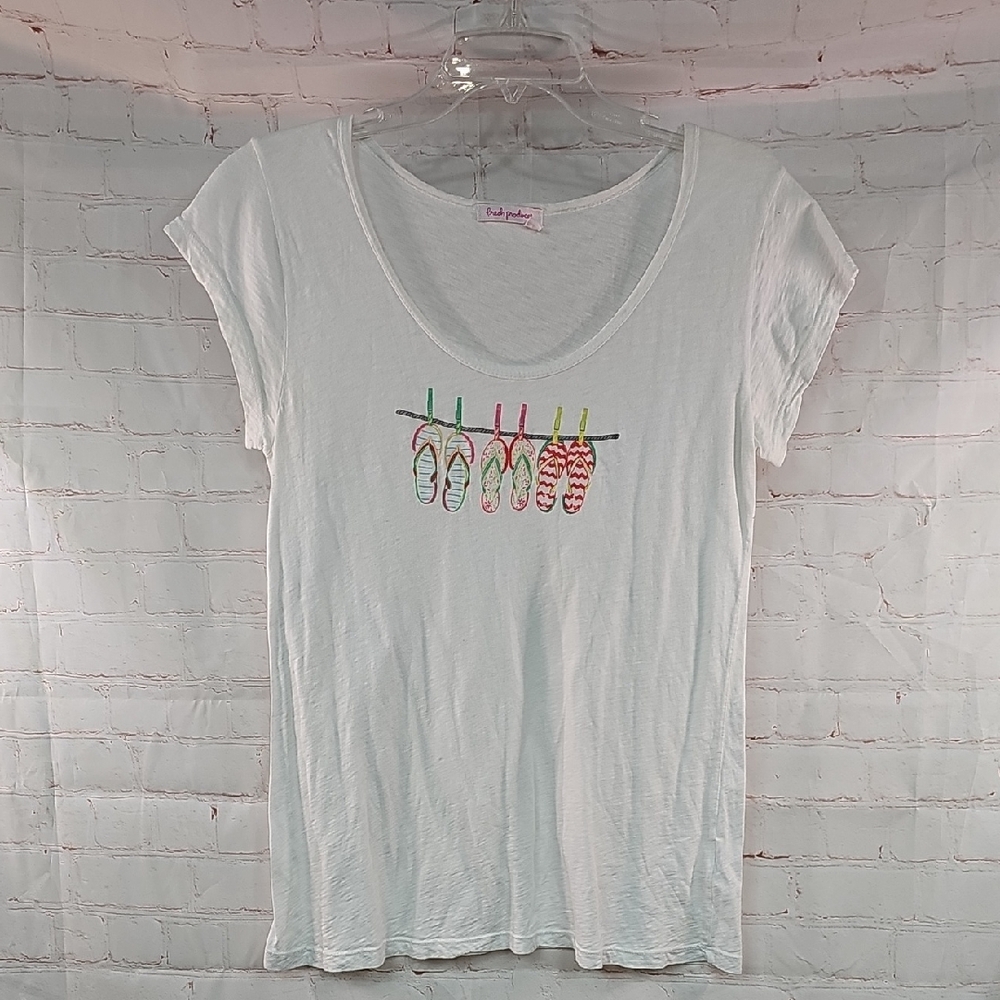 fresh produce White Scoop Neck Tee with Embroidered Flip-Flops